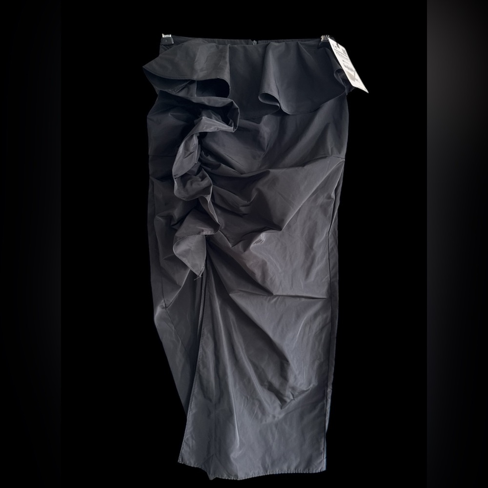 ZARA BLACK RUFFLES MIDI SKIRT WITH SPLIT ON THE SIDE